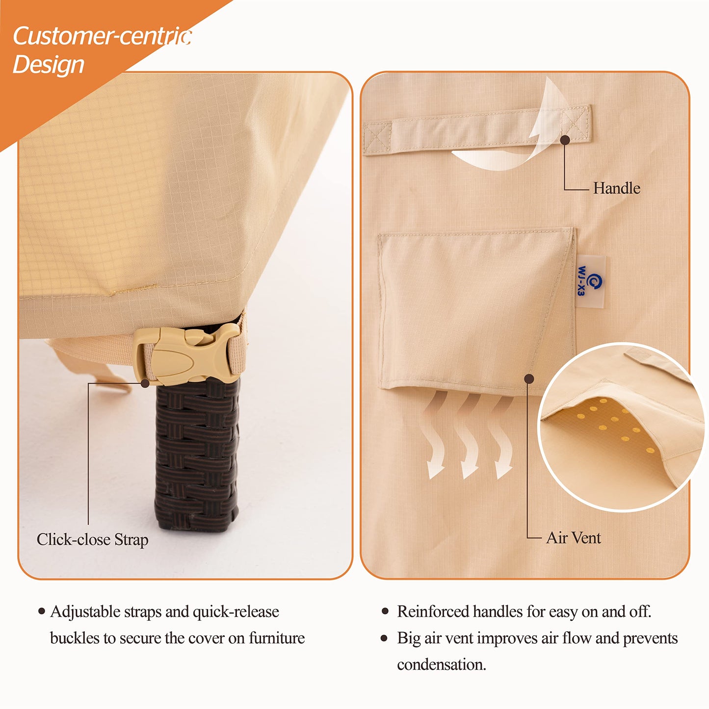 WJ-X3 Patio Chair Cover, Outdoor Lounge Cover, Heavy Duty, Waterproof Lawn Chair Covers, 36W x 40D x 36H, Beige/Coffee, 2-Pack
