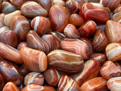 GAF TREASURES 5 Pcs Red Banded Agate Tumbled Stones – Polished Natural Red Banded Agate Gemstones for Collection, Display & Crafting (Red Banded Agate)