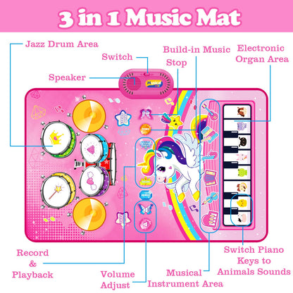 Toys for 1 Year Old Girl Gifts: Baby Musical Mat Toddler Toys Age 1-2 - 3 in 1 Piano Drum Animal Touch Unicorn Toy - Infant Music Toy 12-18 Months Babies Birthday Gifts for 1 2 3 Year Old Boys Girls