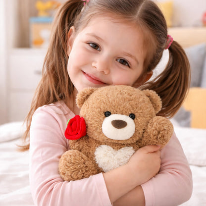 Teddy Bear Plush Toy, Rose and Heart Bear, Romantic Plush Toy, Perfect for Boys and Girls' Birthday (Brown)