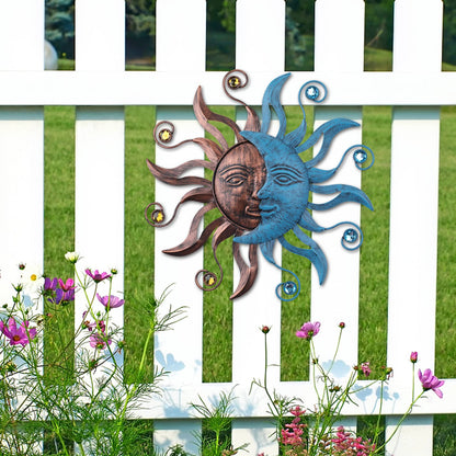 MUMTOP Metal Sun Moon Wall Decor, 13.26 Inch Outdoor Fence Wall Art, Hanging Decoration for Garden Yard Living Room Bedroom Patio Balcony