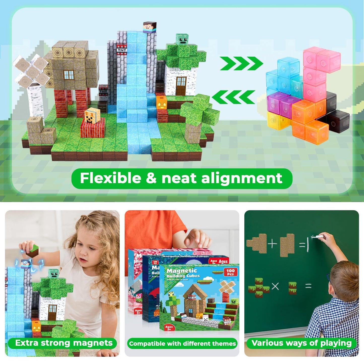 Annexfun Magnetic Blocks-100PCS Magnetic Building Blocks, Magnetic Tiles Kids Build Cubes 2026 Upgraded STEM Game Toys, Christmas Birthday Gifts for Boys & Girls Ages 3+