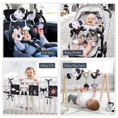 Joyreal High Contrast Baby Toys for Newborn, Black and White Baby Sensory Toys with Car Seat Toys,Infant Toys with Black White Cards Book, Montessori Toys for Baby Gifts (Elephant Theme)