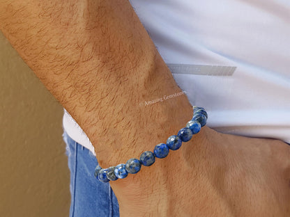 Amazing Gemstone Lapis Lazuli Bracelet for Women - Chakra Mens Bracelet Protection Crystals & Healing Stones - Blessing Bracelet Spiritual Meditation Gift (Faceted Beaded Bracelet, Adjustable)