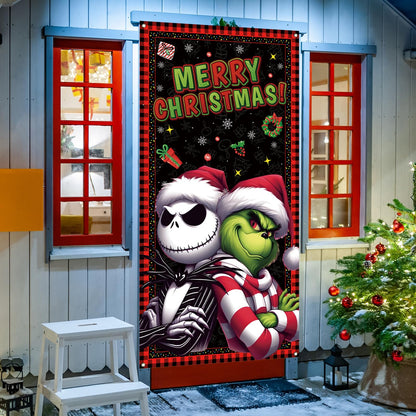 Merry Christmas Door Cover Christmas Photo Backdrop Xmas Winter Holiday Party Decorations and Supplies for Home-71×35''