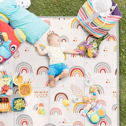 Foldable Baby Play Mat, PIGLOG Waterproof Playmats for Babies and Toddlers Kids, Safe Foam Playmat for Tummy Time, 50x50 Playpen Mat, Reversible Portable Baby Floor Mat for Infant, Toddler(Rainbow)