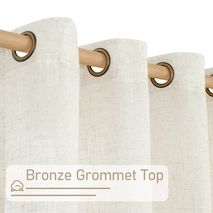 LAMIT Linen Semi Sheer Curtains 63 Inch Length 2 Panels, Light Filtering Neutral Window Bedroom Curtains Farmhouse Boho Bronze Grommet Drapes for Living Room/Dining Room, Cream, 34 x 63 Inch