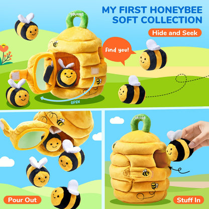 JoyCat Baby Toys 6-12 Months - Soft Baby Beehive with 5 Sensory Bees - Rattle, Crinkle Paper, Squeaker, Mirror, Busy Montessori Soft Toys for Toddlers 0-3 Years Old - Baby Easter Basket Stuffers Gift