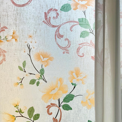 No Glue Window Films Elegant Flower Static Cling Glass Door Film Frosted Privacy Etched Tints Covers Decal,Anti-UV,Heat Control for Home and Office Decoration,17.5x78.7In.