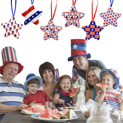 Deloky 30 Pcs 4th of July Decoration Fabric Wrapped Stars, 3.5 x 6.1 Inch Patriotic Ornaments Red White and Blue Stars, Memorial Day Tree Decorations for Independence Day Veterans Day Decor