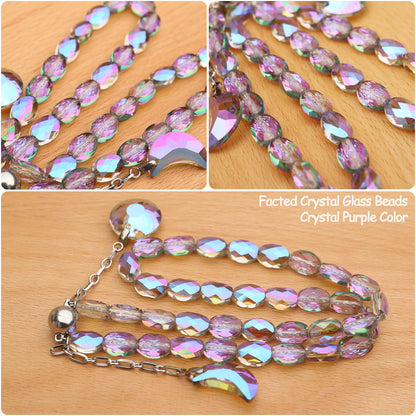 PEDOBO Magnetic Curtain Tiebacks, 2 Pack Crystal Beaded Sun & Moon Pendants Sheers/Draperies Holdbacks for Window Home Office Decor (Purple)