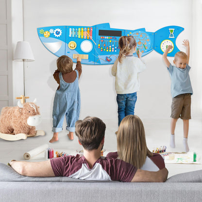 Shark Activity Wall Busy Board Panels,Busy Board for Toddlers Montessori Sensory Toys Wall Mount Wooden Learning Toy Ideal Furniture for Playroom & Children's Daycare