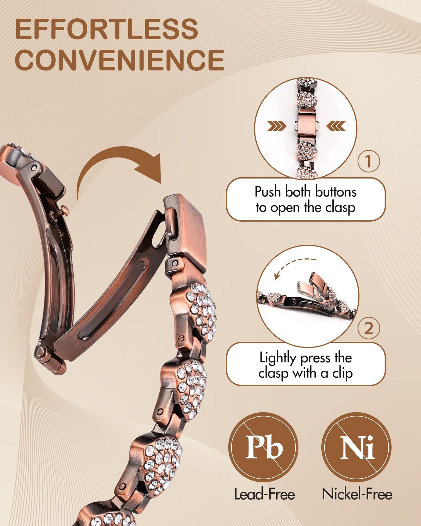 Feraco Copper Bracelets for Women, Ultra Strength Magnetic Bracelet with 3800 Gauss Neodymium Magnets & Dazzling Cubic Zirconia, Pure Copper Jewelry Gift, Heart Shape