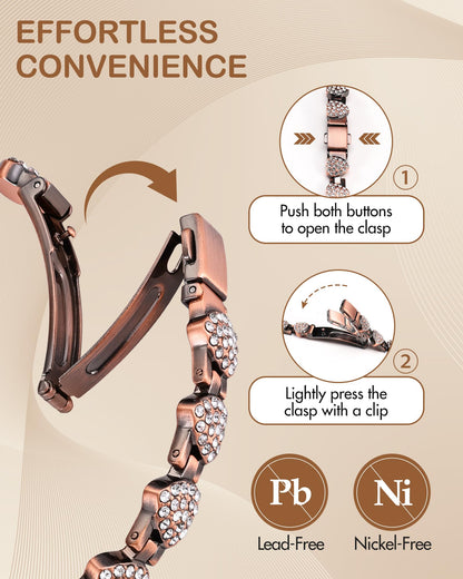 Feraco Copper Bracelets for Women, Ultra Strength Magnetic Bracelet with 3800 Gauss Neodymium Magnets & Dazzling Cubic Zirconia, Pure Copper Jewelry Gift, Heart Shape