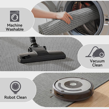 QiCaiJia Washable Runner Rug - 2x6 Rug Runners for Hallways Non Slip, Woven Kitchen Rugs, Stain Resistant Soft Entryway Rugs for Living Room Laundry Bathroom Indoor Door Mat (2'x6', Grey)