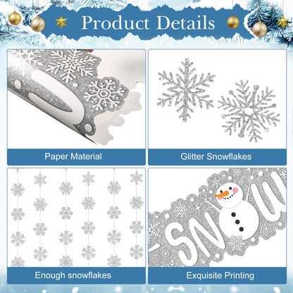 Blosssound Let It Snow Winter Door Decorations Snowflake Wonderland Doorway Curtain Let It Snow Sign with Snowflake Hanging Door Streamers Holiday Garland Banner for Winter Party Supplies(Sliver)