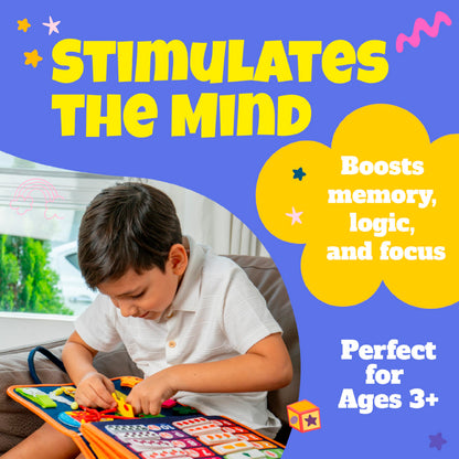 Ibenji Montessori Busy Book for Toddlers – Sensory Learning Toy with Zippers, Buckles, Letters, Numbers & Puzzles – Travel Quiet Book for Airplane & Car