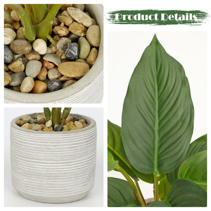 Small Fake Plants Indoor 14.5 Inch Potted Plant Artificial Decor 12 Leaves Faux Plant with Cement Pot Silk House Plants for Home Office Bathroom Kitchen Farmhouse Table Centerpieces Shelf Decor
