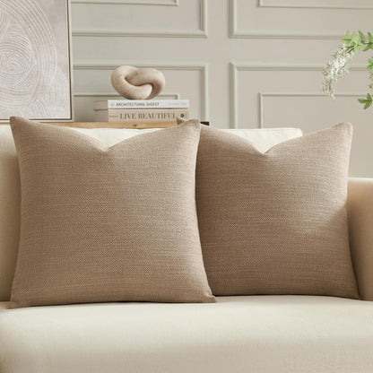 Meekio Set of 2 Linen Look Khaki Pillow Covers 18x18, Decorative Throw Pillow Covers for Couch, Sofa, Bed & Living Room Decor
