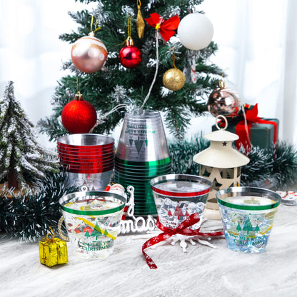 LUODA 60PCS 9 oz Christmas Party Cups, Merry Christmas Plastic Cup,Red and Green Edge Xmas Disposable Clear Cup for Party &Xmas Eve Decoration