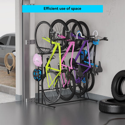 YBING Freestanding Bike Rrack Garage - 4 Bikes Vertical Bike Storage Stand, Floor Stand Bike Racks for Home and Garage Organizer, Indoor, Outdoor