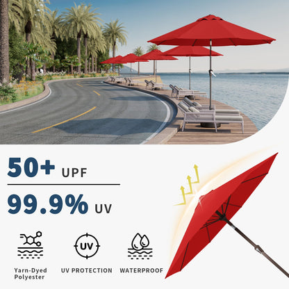 Patio Kingdom 9FT Patio Umbrella with Fiberglass Ribs, Outdoor Market Table Umbrella with Crank and Tilt, UV Resistant Waterproof Canopy for Patio, Garden, Deck, Pool, Red