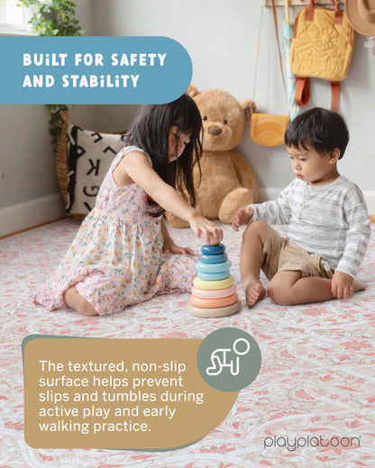 Play Platoon Non-Toxic Large Baby Play Mat for Floor, 16 Tile 96 x 96 inch - Extra-Thick Interlocking Foam Floor Tiles 24 x 24 in Puzzle Mat Pieces with Border, Playmat for Toddlers & Children - Petal