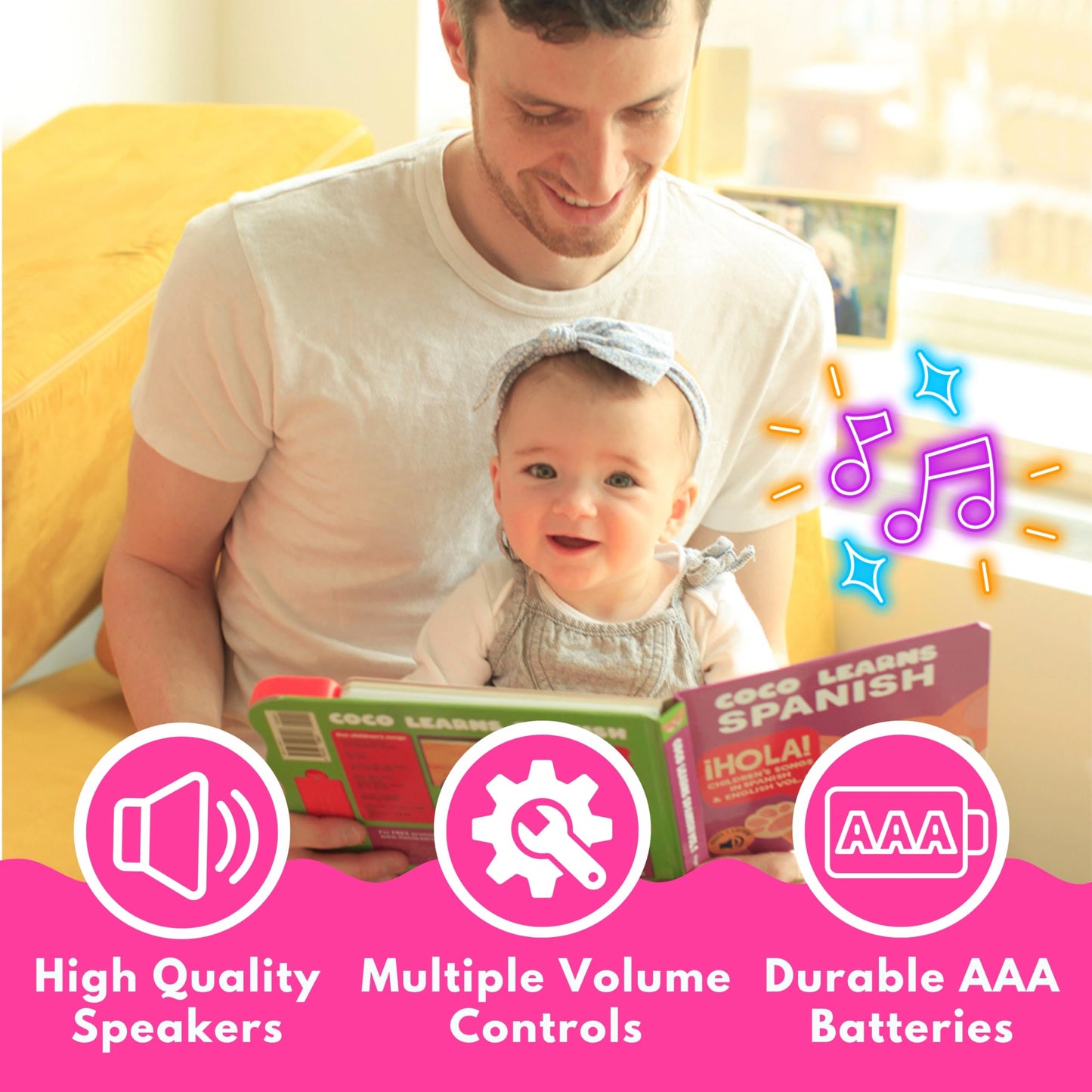 Coco Learns Spanish Vol. 1 - Book for Toddlers 1-3 — Musical Books for Kids, Interactive Baby Sound Book, Educational Song Learning Toys, Bilingual Music Toy for Babies, Libros para ninos en Espanol