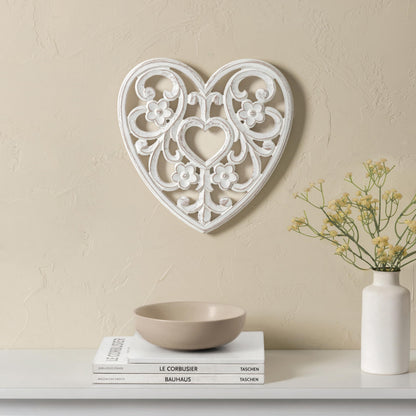 JFY Designs Wall Medallion - Wooden Wall Decor, Hand Carved & Embossed Decorative Wall Sculpture, Boho Farmhouse Wall Art, Perfect for Home, Office or any Living Space - Heart
