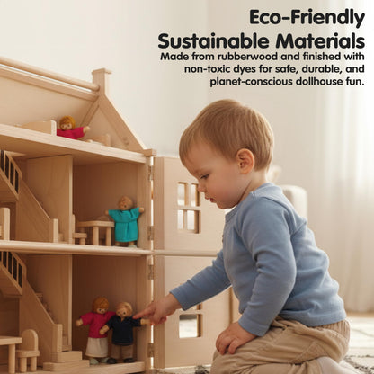 PlanToys® Family Wooden Dollhouse Figurine Set | 4 Poseable 1:12 Scale Mini Dolls (Parents & Kids) | Dollhouse Accessories for Pretend Play | Eco-Friendly Montessori Toy for Kids Ages 3+