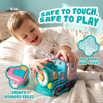 Gleesfun 1909B Musical Learning Train Toys, Toddlers Toys for 6-36 Months, Bump & Go 360° Rotation Electric Sensory Toy with English & Spanish Learning Cards, Educational Toys for Boys Girls Gift