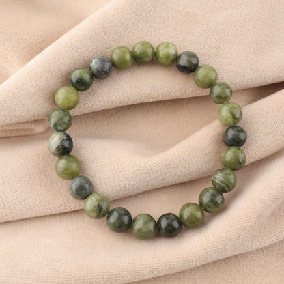 Anagha Jewels Natural Nephrite Jade Crystal Beaded Bracelet For Men Women, Handmade 8mm Round Nephrite Jade Beads Stretchable Bracelet 7.5", Green Stone Bracelet, Chakra Reiki Healing Bracelet