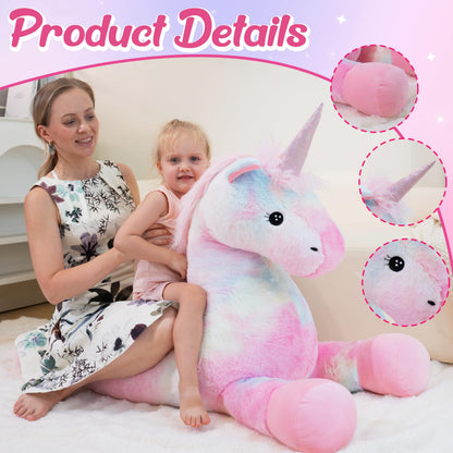 GADXV 49 inch Pink Unicorn Stuffed Animal, Giant Stuffed Unicorn Plush, Large Unicorn Stuffed Animal for Girls Big Pink Plush Birthday, Christmas