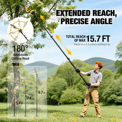 2-IN-1 Cordless 6-Inch Pole Saw & Chainsaw - 1200W Brushless Motor, Total Reach of Max 15.9 FT, Lightweight, Electric Pole Saws for Tree Trimming Pruning with 2×Batteries