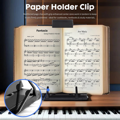 PowerKing Desktop Document Holder with 7 Adjustable Angles, Relieves Eyes and Neck Strain, Black Metal Paper Stand When Typing for Reading A4, Letters, Books, Receipts, Music Sheets, Textbooks