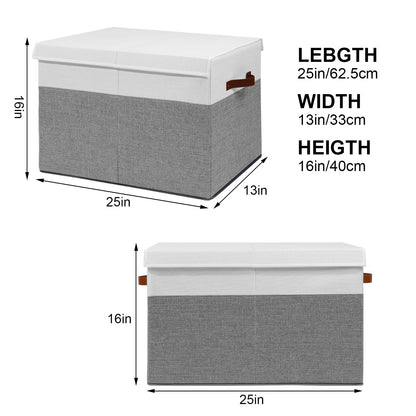 Gowee Large Toy Storage Box with Lid, Sturdy Toys Storage Chest Bin Organizer Basket with Dividers for Kids, Boys, Girls, Nursery, Closet, Bedroom, Playroom 25"x13" x16" (Grey and White)