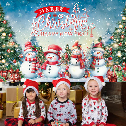 HILAVO 6x3.6ft Large Christmas Banner Backdrop, Snowman Merry Christmas Banner Indoor Xmas Photography Background Party Decoration for Xmas New Year Party Photo Booth Wall Hanging Decor