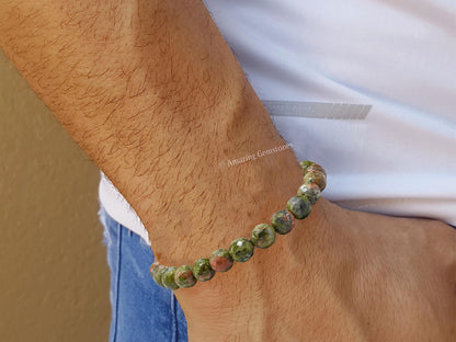 Amazing Gemstone Unakite Bracelet for Women - Chakra Mens Bracelet Protection Crystals and Healing Stones - Blessing Spiritual Meditation Stocking Stuffers (Faceted Beaded Bracelet)