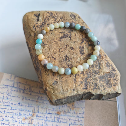 CHCCOYE 6mm Natural Healing Gemstone Bracelet Handmade Yoga Stretch Elastic Bracelet Stress Relief Crystal Jewelry for Men and Women (6mm, Mulitcolor Amazonite)