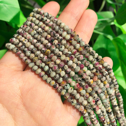 2 String 220PCS 3x5mm Natural Red-Green Color Speckled Beads for Jewelry Making, Songxi Facted Loose Gemstone Beads for DIY Bracelet Necklace Making Supplies with Energy Healing Chakra Power