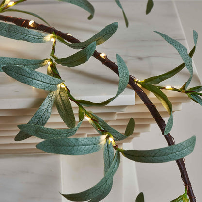 LITBLOOM Lighted Olive Garland Battery Operated with Timer 96 Fairy Lights 6FT, Artificial Greenery Twig Vine Lights for Christmas Spring Fireplace Mantle Decoration Indoor Outdoor