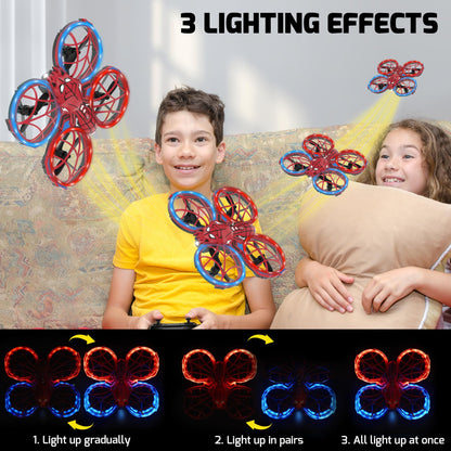 Spider Mini Drone for Kids with Altitude Hold and Headless Mode, 2 Batteries, Full Propeller Guards, 3 Lighting Effects, 360° Flips, 3 Speeds, Birthday Gifts Toys for Beginners Boys Girls