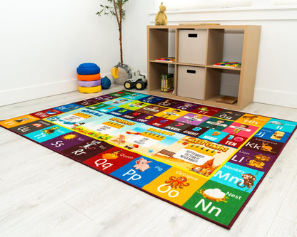 Educational Rug – Non-Slip ABC Carpet for Kids Room – 6.5' x 5' Soft Alphabet Kids Rug for Playroom, Daycare, Preschool, Classroom, Play Mat – Childrens ABC Mat with Letters, Numbers, Animals, Months