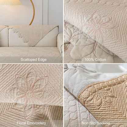 XSlive Cotton Quilted Dog Couch Cover for Sofa Farmhouse Rustic Embroidery Sectional Couch Cover Soft Anti-Slip Sofa Slipcover Furniture Protector for Kids, Pets (Khaki,28"x28")