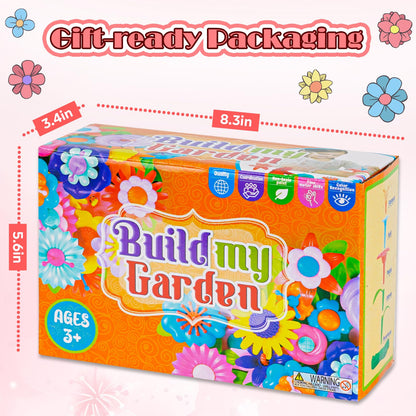 FUNZBO Girl Flower Garden Building Toys Set - Birthday Gifts for Age 2 3 4 5 6 Years Old Girls, STEM Montessori Educational Toy for Toddler Kids, Sorting & Stacking Spring Gardening Set