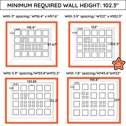 Peel and Stick Wall Molding Kit | Pre-Cut Paintable Wainscoting Panels | 16 Frames 19.68” + 16 Frames 7.87” (Totally 32 pcs) | Easy Install Decorative Wall Trim for Bedroom, Living Room