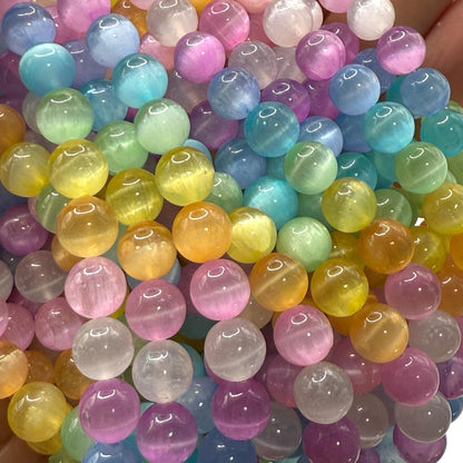 ABCGEMS High-Flash Rainbow Selenite Beads from Morocco with a Luminous, Silky Glow (Heat-Treated for Vibrant Colors) DIY Jewelry Making Beading Supplies - Smooth Round 10mm