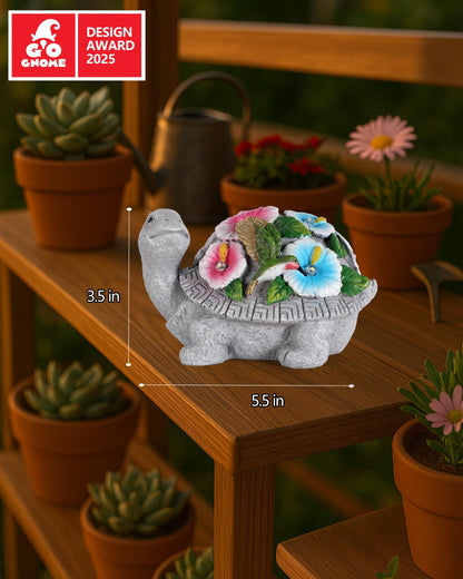 GoGnome Solar Turtle Figurine Lights with Hummingbird Flower 5.5-inch – Garden Statue for Outdoor Yard Decorations, Lawn Ornaments, Balcony Decor – Ideal Gift for All Occasions (Turtle)