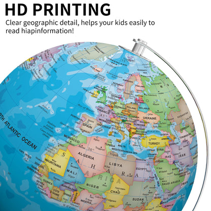 SOUNDANCE 13 Inch World Globe with Stable Heavy Metal Base, Educational Globe for Kids Learning, Large Globes Lamp with Colorful HD World Map Details, LED