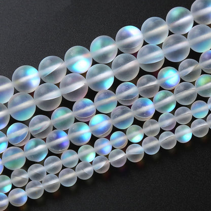 ZXYMLZI 32pcs 10mm Natural White Mystic Aura Quartz Beads Frosted Matte Moonstone Round Loose Beads For Jewelry Making DIY Bracelet Necklace 15"